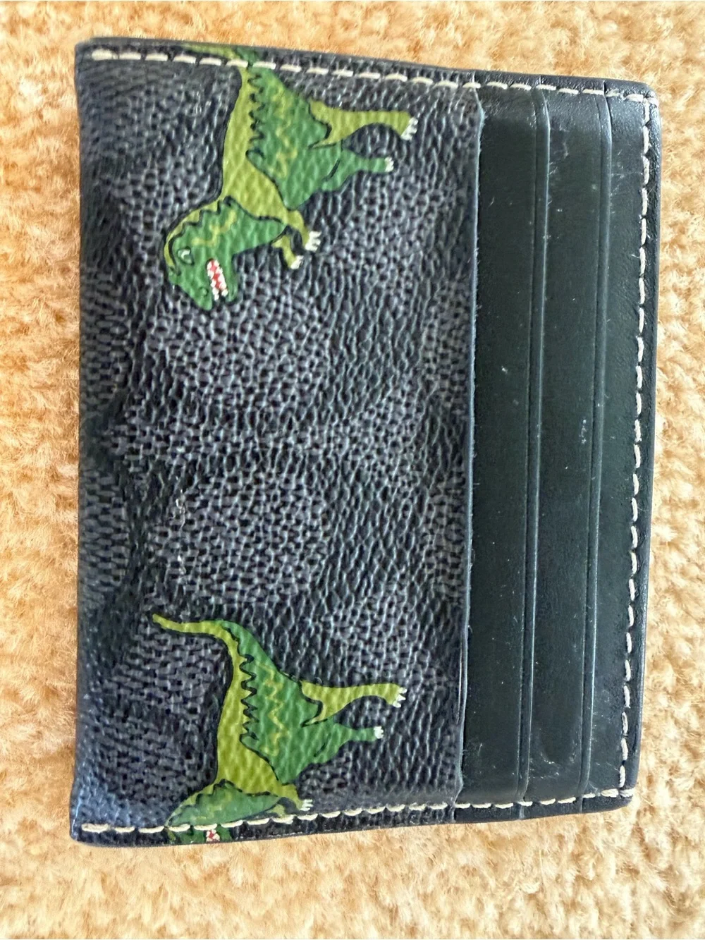 Coach Rexy Dinosaur Signature Slim Card Holder Wallet Black Green